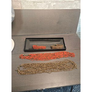 Women's Unbranded Beaded Necklaces & Bracelets, One Size, Orange & Gold